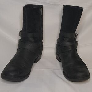 UGG Black Moto Boots with Buckle Straps